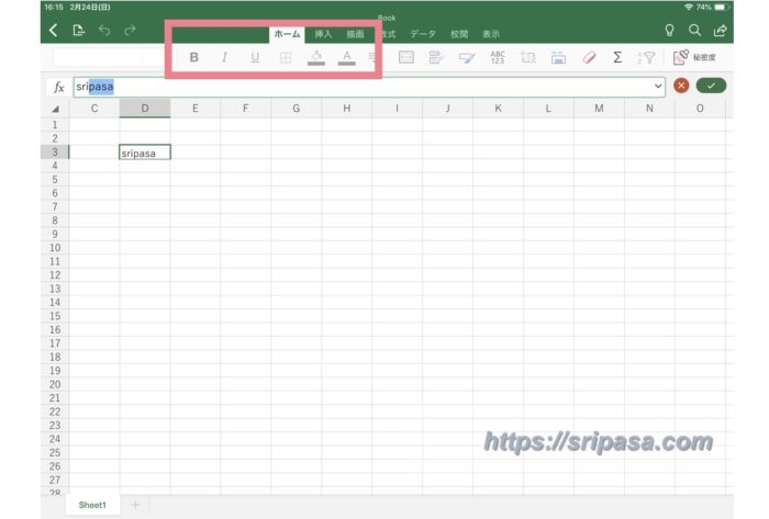 Microsoft Excel画面（iPad Pro）